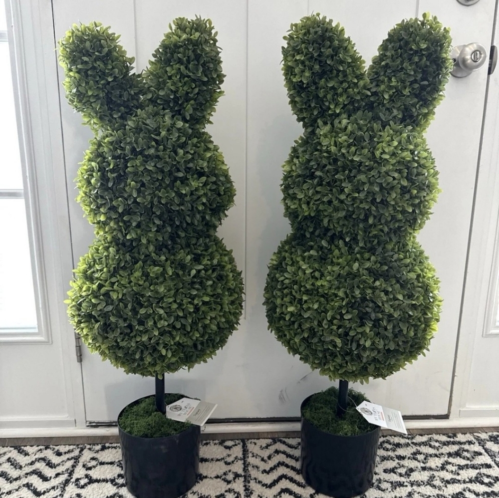 Set Of 2 My Texas House 35" Boxwood Easter Bunny Topiary - Spring 2025